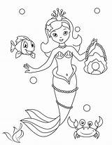 Mermaid Holding Pearl Handbag With Cute Fish And Crab 🧜‍♀️🐠 Coloring Page sketch template