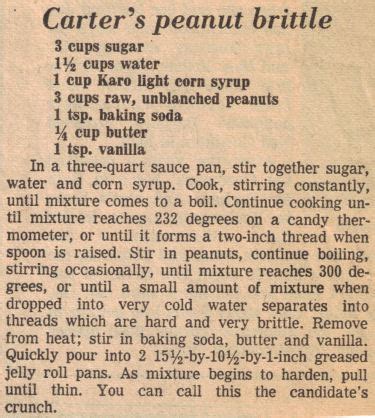 Jimmy Carter’s Peanut Brittle Recipe Clipping « RecipeCurio.com