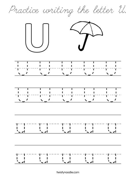 Practice writing the letter U Coloring Page - Cursive - Twisty Noodle