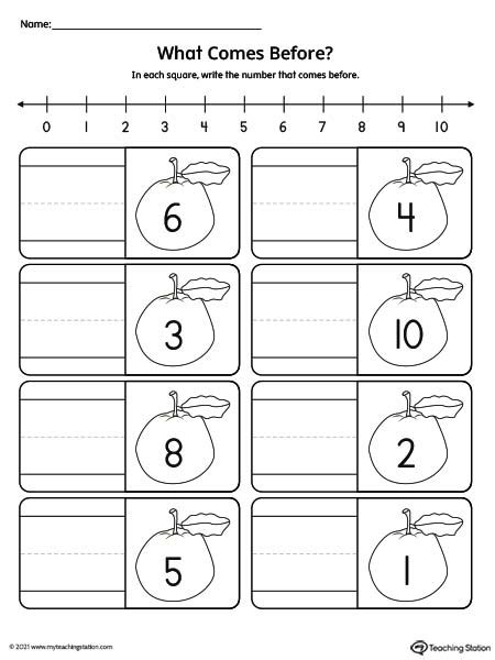 Before Numbers Worksheet