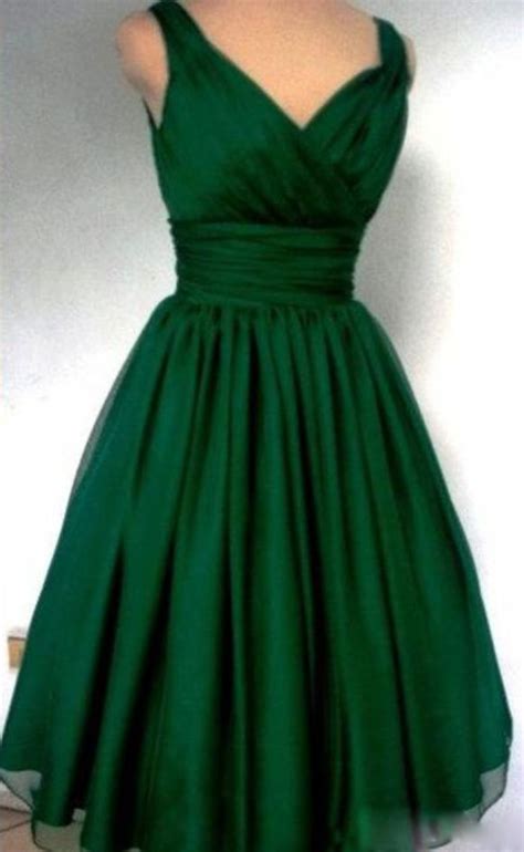 Emerald Green Cocktail Dress Vintage Tea Length Plus Size Chiffon ...