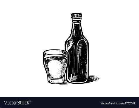 Soda bottle with glass ink sketch of lemonade Vector Image