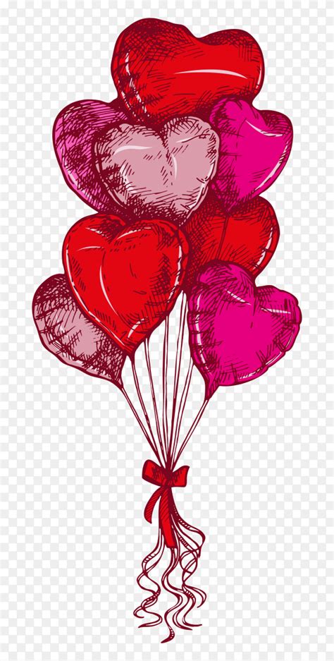 Colorful sketch heart shaped balloons illustration on transparent background PNG - Similar PNG