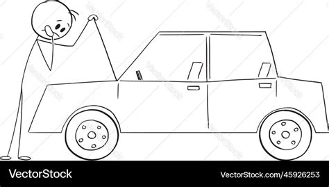 Driver and broken car cartoon stick figure Vector Image