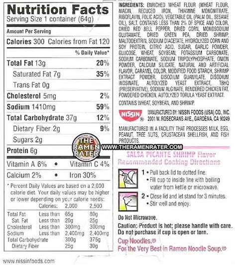 Maruchan Cup Of Noodles Nutrition Facts - Design Corral