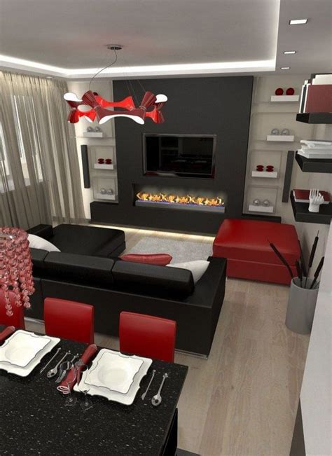 Impressive Dining Room Design Ideas - Apikhome | Red living room decor, Black and white living ...