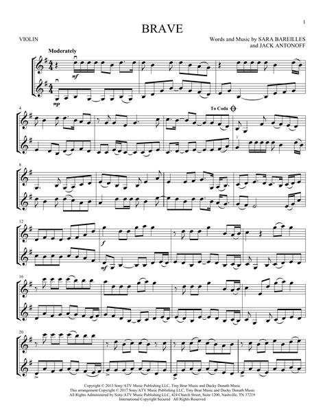 Sara Bareilles "Brave" Sheet Music Notes, Chords | Piano Download Rock ...