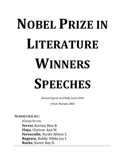 (PDF) NOBEL PRIZE IN LITERATURE WINNERS SPEECHES | Bobby Regenio ...