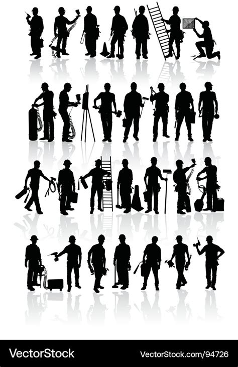 Construction workers silhouettes Royalty Free Vector Image