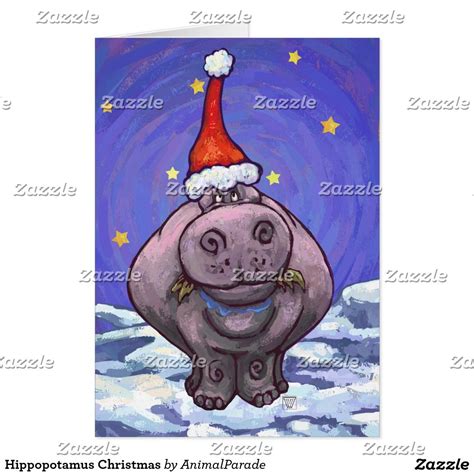 Hippopotamus Christmas Card Holiday Greeting Cards, Christmas Gift Tags ...