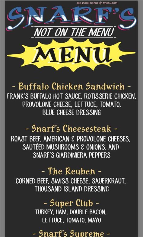 Online Menu of Snarfs Sandwiches - Saint Louis Restaurant, Saint Louis, Missouri, 63103 - Zmenu