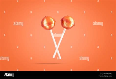 Blank two caramel lollipop mockup, no gravity, orange background Stock Photo - Alamy