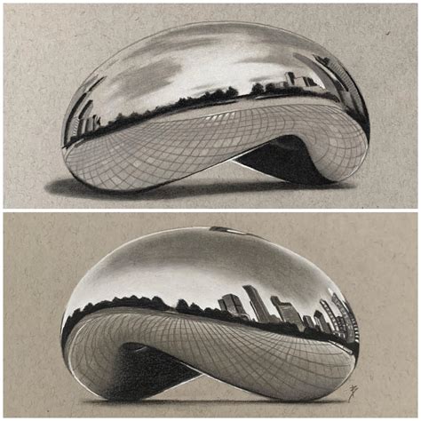 My 2 drawings of “The Bean” sculpture in Chicago : r/BeAmazed