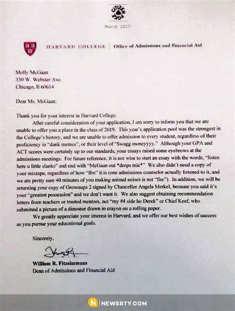 Harvard University's Funniest Rejection Letter In History ‹ Newsrty | Funny quotes, Harvard ...