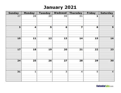 Blank Calendars 2021 Printable