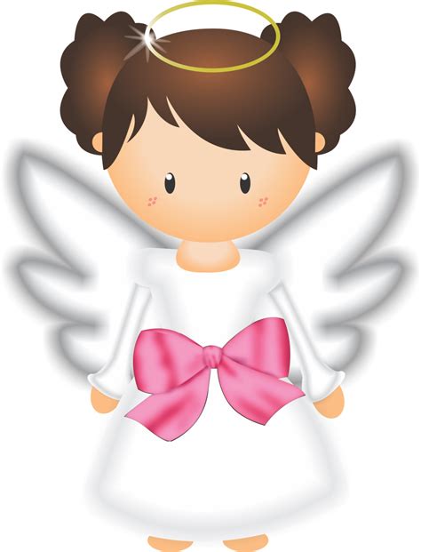an angel with a pink bow on her head is standing in front of a white ...