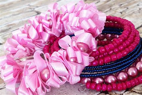 Chunky Pink and Blue Beads Ribbons Bracelets Set | Etsy | Beaded wrap bracelets, Blue beads ...