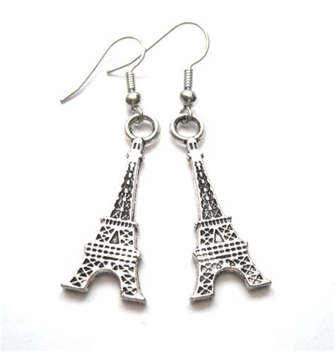 Antique Silver Eiffel Tower Dangle Earrings - Vamps Jewelry Gothic Victorian Jewelry