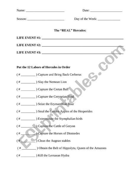 Hercules (Greek Mythology) - ESL worksheet by cruzs1aofe