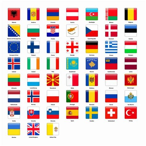 Set of popular country flags. Glossy square vector icon set Stock ...