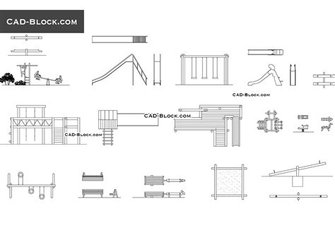 Playground CAD blocks, Swings DWG, Playground equipment AutoCAD, Slides