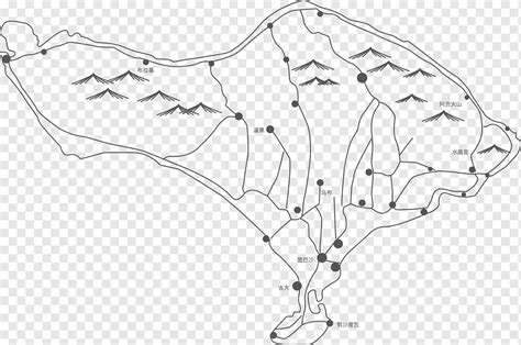 Los caracteres del dibujo lineal del mapa del mapa de carreteras de la isla de Bali no aumentan ...