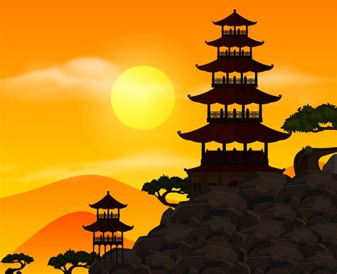 Background scene with silhouette building at sunset 605962 Vector Art at Vecteezy