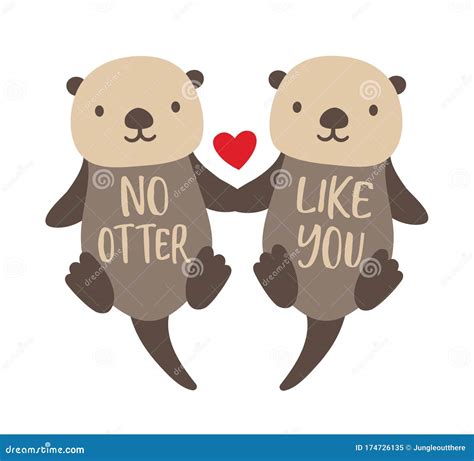 Sea Otters Couple Floating and Holding Hands Vector Illustration Stock ...