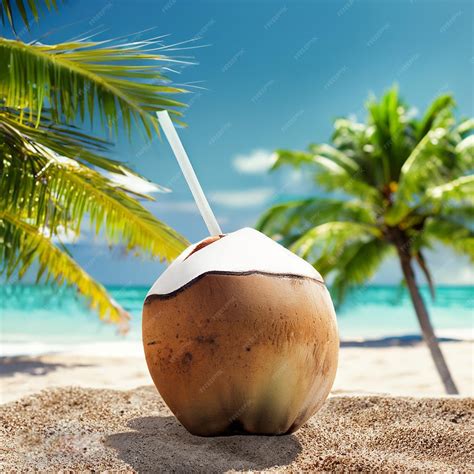 Premium AI Image | Healthy food concept coconut on tropical beach ...