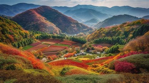 Autumn In Japan Mountains Background, Colorful Hills With Autumn Flower Gardens, Hd Photography ...