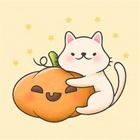 Cat Hug A Pumpkin | Cute cartoon drawings, Cute little drawings, Cat hug