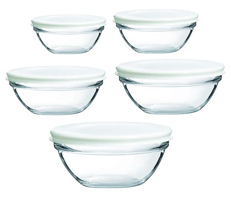 Luminarc Glass Stacking Storage Bowls Containers with Lid, 12,14,17,20 ...