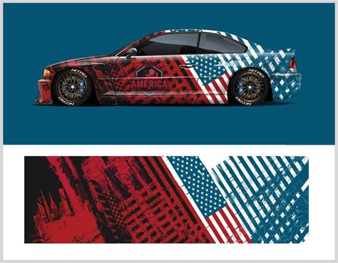 American Flag Car wrap decal graphic vector kit. Abstract stripe racing ...