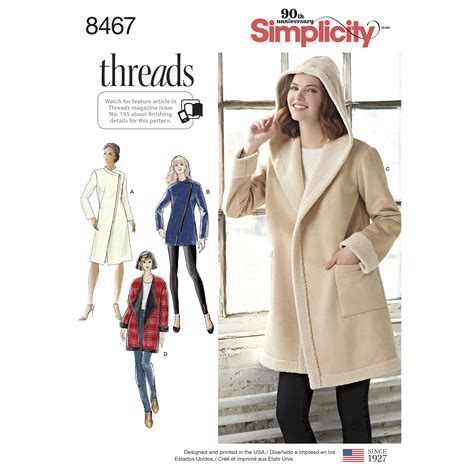 Simplicity Pattern 8467 Misses' Coat or Jacket with Neckline Variations