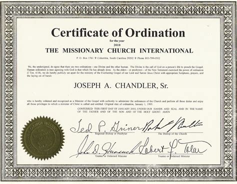 Printable Pastor Ordination Certificate Template