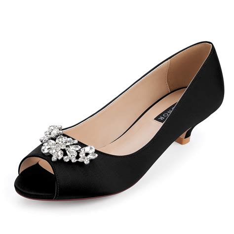 ERIJUNOR Women Comfort Low Kitten Heels Rhinestones Peep Toe Wedding ...