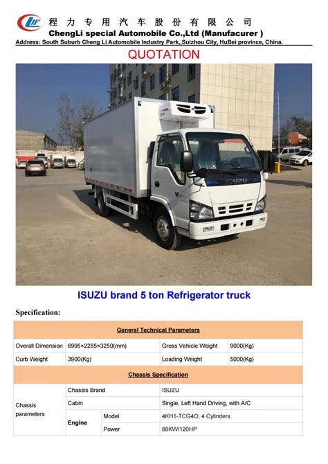 4x2 ISUZU brand 5 ton Refrigerator truck specifications by linda zhang ...