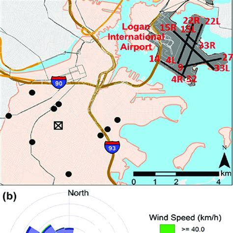 (a) Map of the runways at Logan International Airport and the locations ...