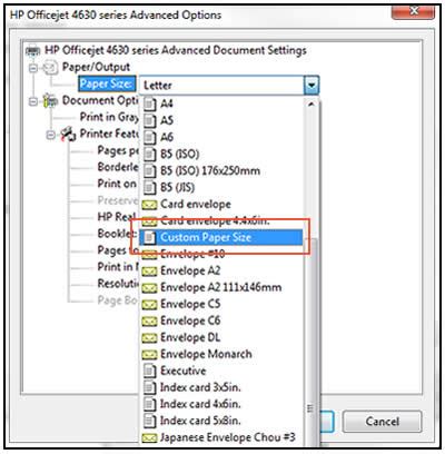 I can not select a custom paper size - HP Support Community - 7017124