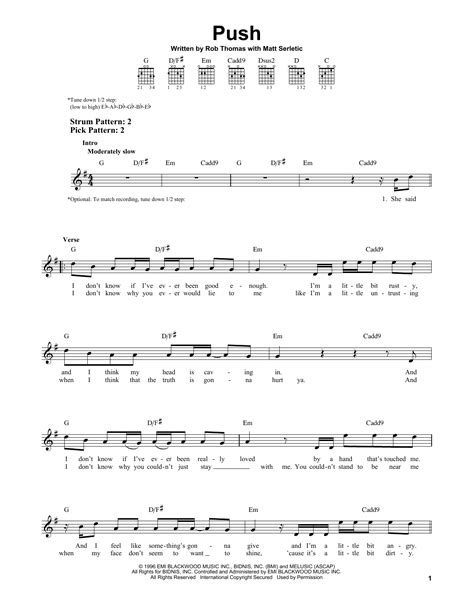 Push by Matchbox Twenty Sheet Music for Easy Guitar at Sheet Music Direct