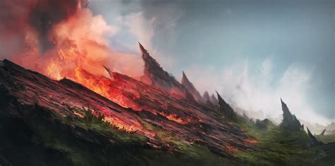 Mountains with flames illustration, digital art, landscape, fire HD wallpaper | Wallpaper Flare