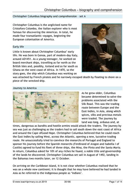 Christopher Columbus comprehension | KS2 History | Teachit