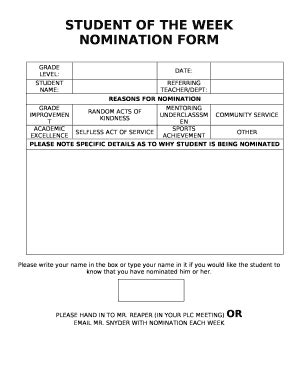 Student Of The Week Nomination Form - Fill and Sign Printable Template Online