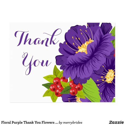 Floral Purple Thank You Flowers - Wedding Party Postcard | Zazzle ...