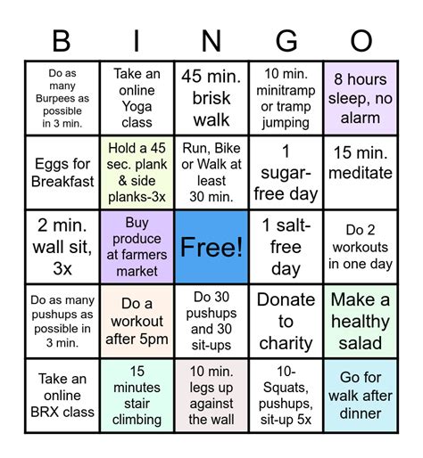 BRX Fitness At Home Bingo Card