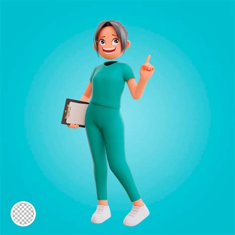 Premium PSD | 3d render cute nurse pointing up
