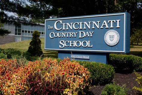 The Cincinnati Country Day School sign greets people as they come onto school premises ...