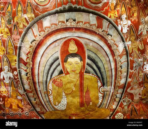 Painting inside Buddhist cave temple of Dambulla, UNESCO World Stock Photo, Royalty Free Image ...