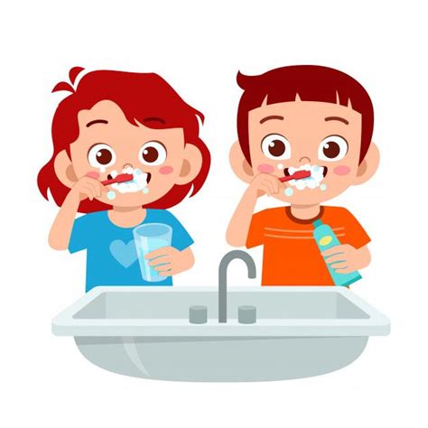 Happy cute kid boy and girl brush clean ... | Premium Vector #Freepik #vector #medical #girl # ...