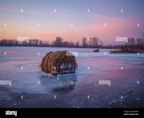 Winter hay bale Stock Photo - Alamy